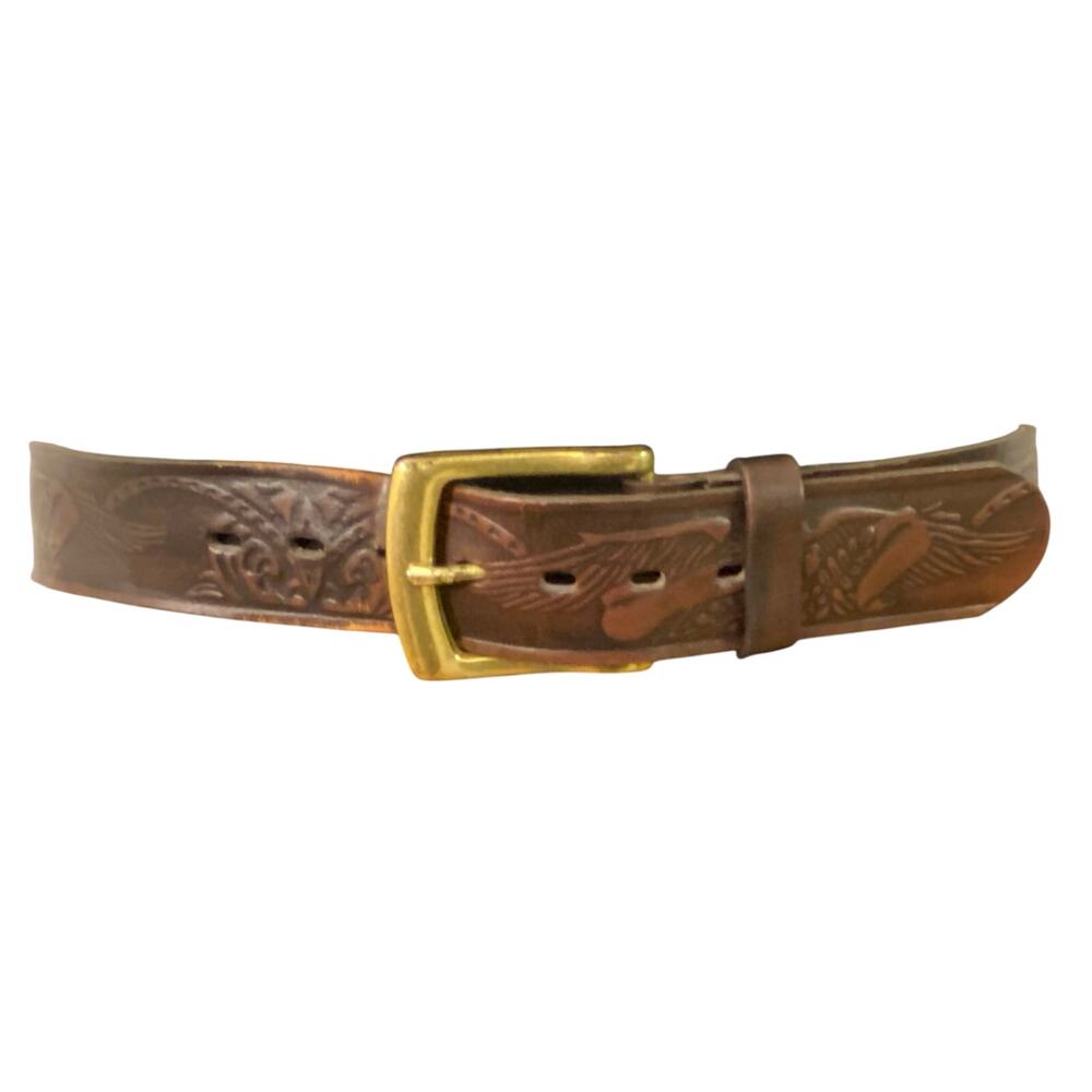 Wrangler Genuine Leather Belt 36 Brown Tooled Eagle Western Brass Buckle